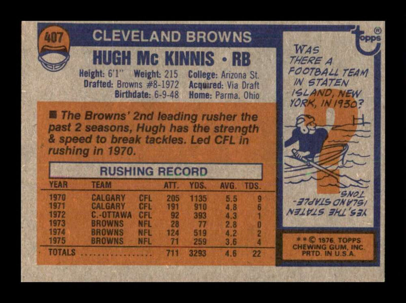 Load image into Gallery viewer, 1976 Topps Hugh McKinnis #407 Rookie RC Set Break Cleveland Browns Image 2
