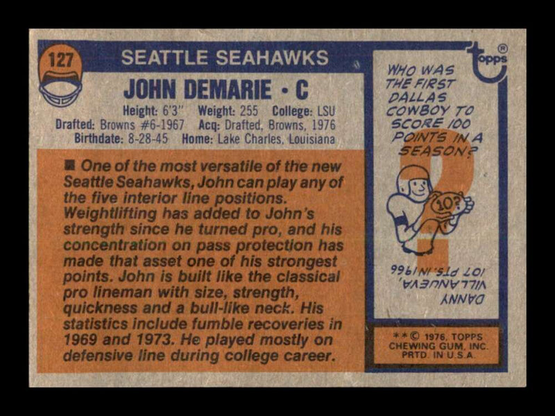 Load image into Gallery viewer, 1976 Topps John DeMarie #127 Set Break Seattle Seahawks Image 2
