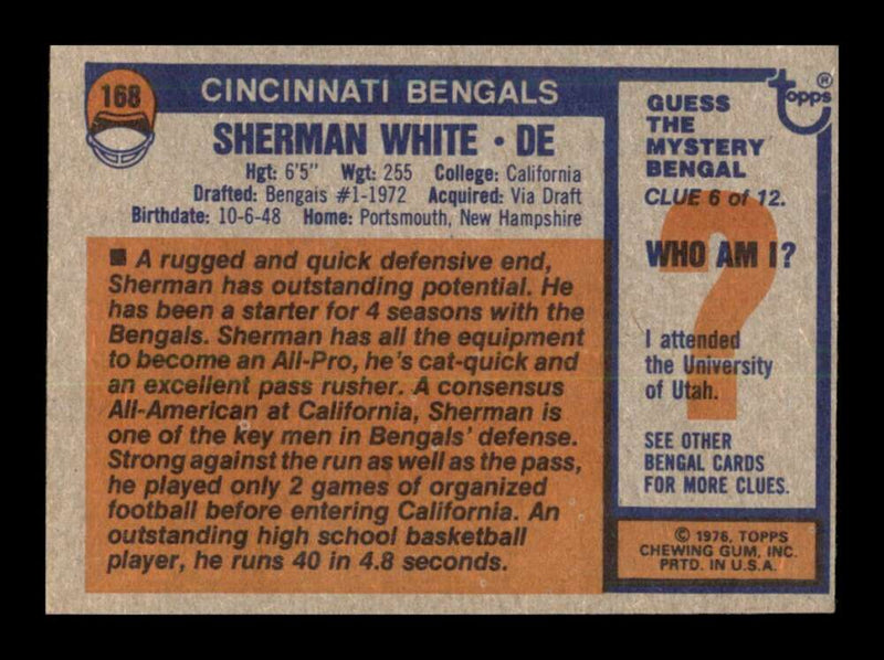 Load image into Gallery viewer, 1976 Topps Sherman White #168 Set break Cincinnati Bengals Image 2
