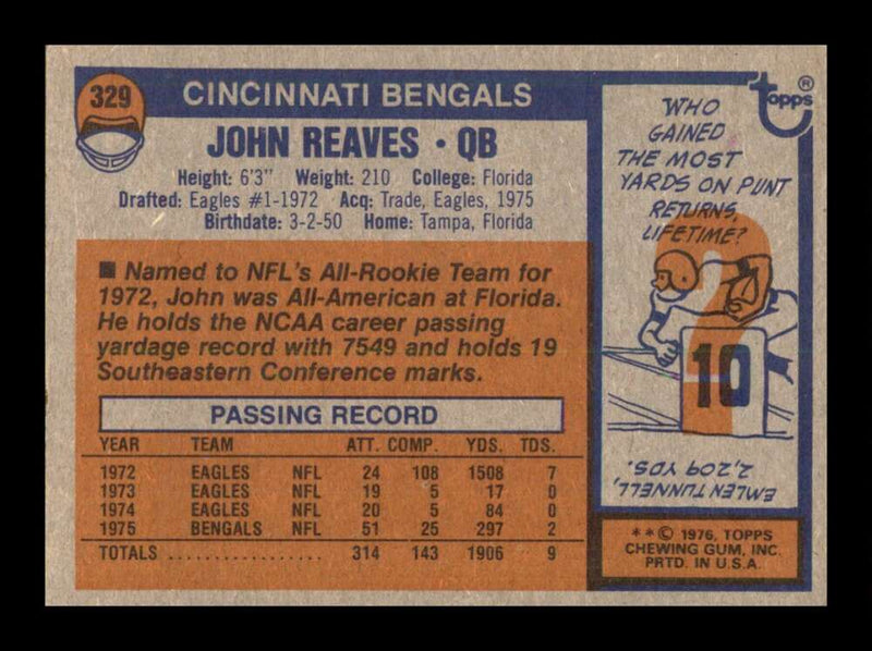 Load image into Gallery viewer, 1976 Topps John Reaves #329 Set break Cincinnati Bengals Image 2
