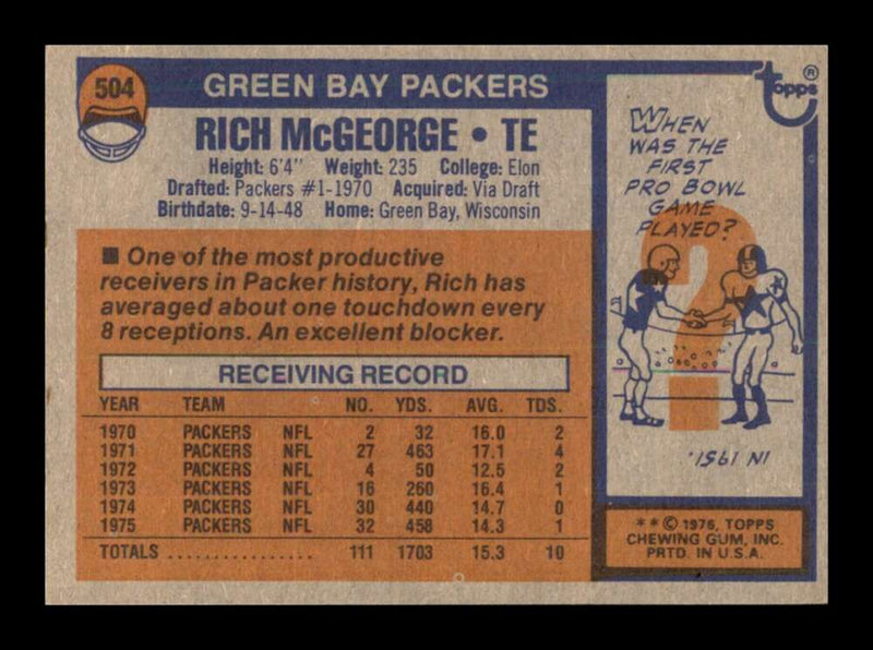 Load image into Gallery viewer, 1976 Topps Rich McGeorge #504 Set break Green Bay Packers Image 2
