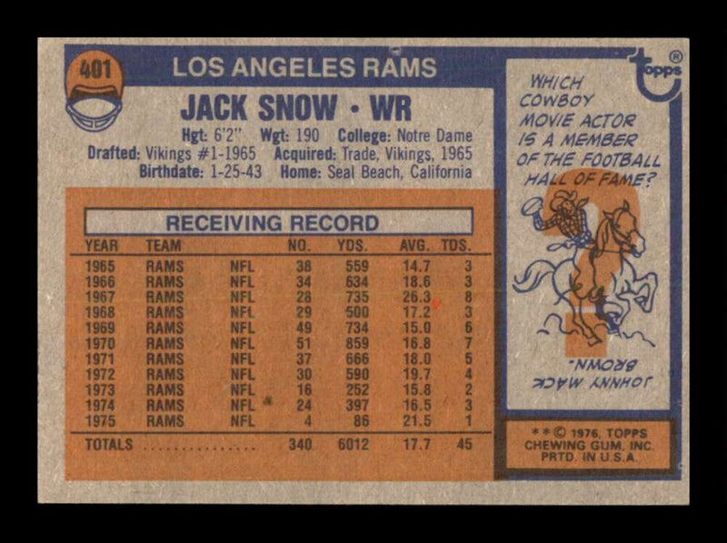 Load image into Gallery viewer, 1976 Topps Jack Snow #401 Set break Los Angeles Rams Image 2
