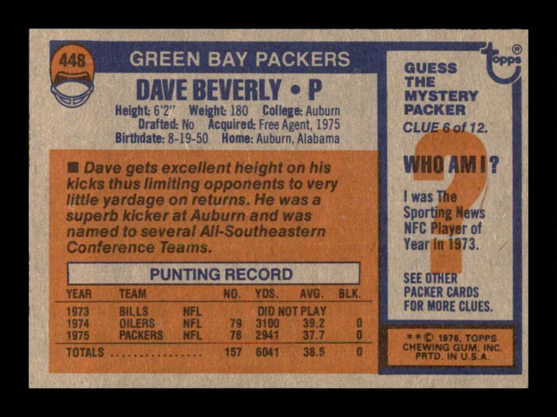 Load image into Gallery viewer, 1976 Topps Dave Beverly #448 Rookie RC Set break Green Bay Packers Image 2
