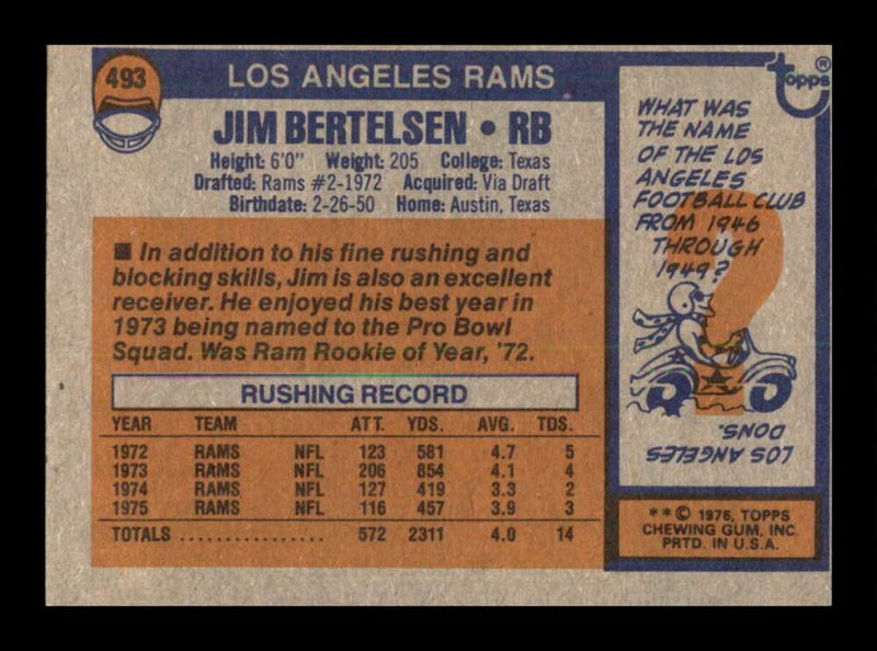 Load image into Gallery viewer, 1976 Topps Jim Bertelsen #493 Set break Los Angeles Rams Image 2
