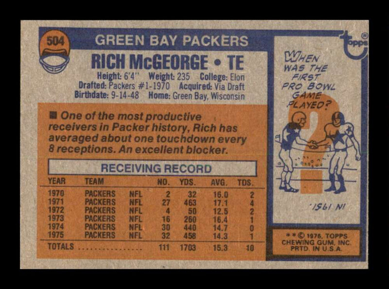 Load image into Gallery viewer, 1976 Topps Rich McGeorge #504 Set break Green Bay Packers Image 2
