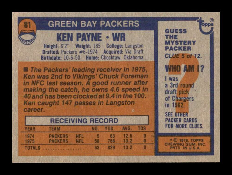 Load image into Gallery viewer, 1976 Topps Ken Payne #81 Rookie RC Set break Green Bay Packers Image 2
