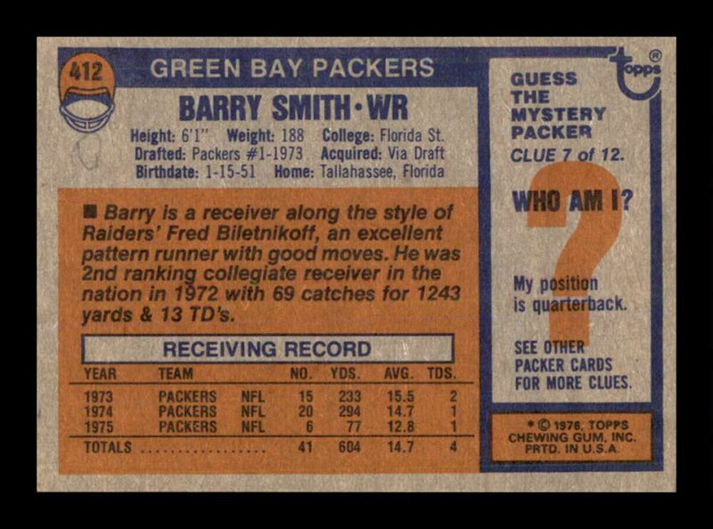 Load image into Gallery viewer, 1976 Topps Barry Smith #412 Set break Green Bay Packers Image 2
