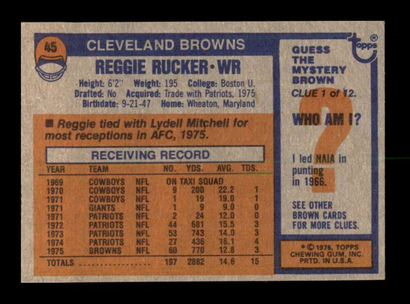 Load image into Gallery viewer, 1976 Topps Reggie Rucker #45 Set break Cleveland Browns Image 2
