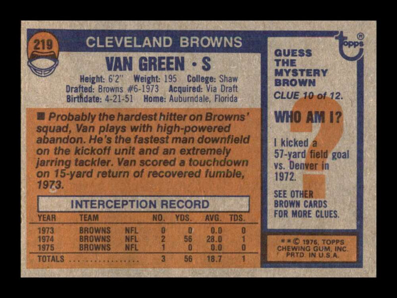 Load image into Gallery viewer, 1976 Topps Van Green #219 Set break Cleveland Browns Image 2
