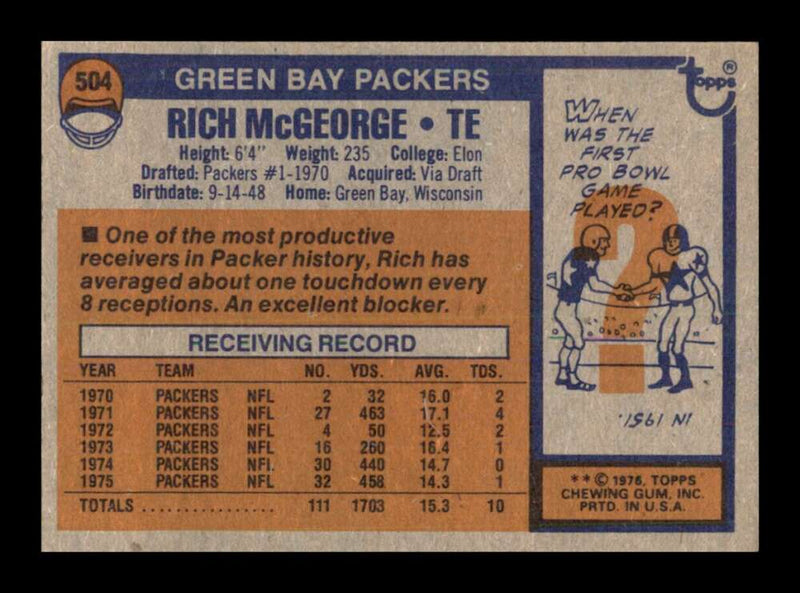 Load image into Gallery viewer, 1976 Topps Rich McGeorge #504 Set break Green Bay Packers Image 2
