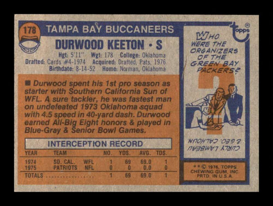 1976 Topps Durwood Keeton