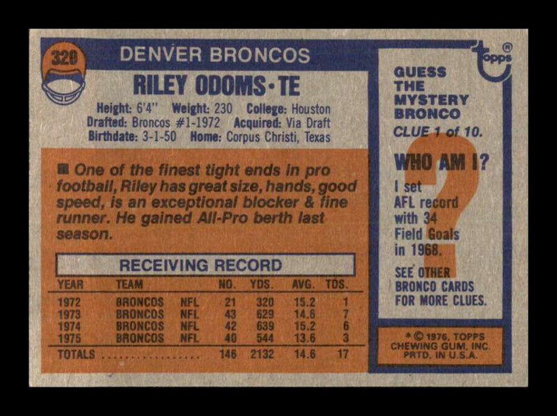 Load image into Gallery viewer, 1976 Topps Riley Odoms #320 Set Break Denver Broncos Image 2
