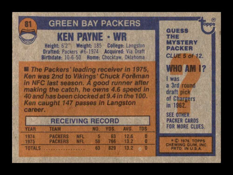 Load image into Gallery viewer, 1976 Topps Ken Payne #81 Rookie RC Set Break Green Bay Packers Image 2
