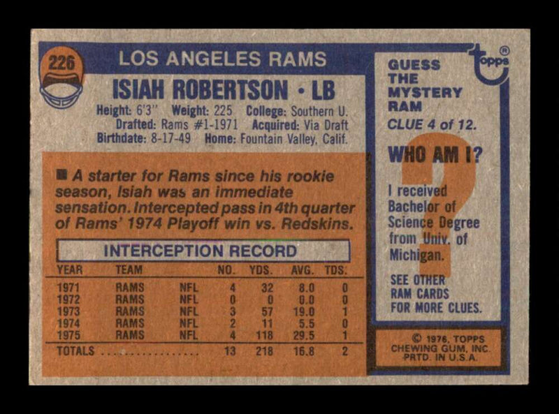 Load image into Gallery viewer, 1976 Topps Isiah Robertson #226 Set Break Los Angeles Rams Image 2
