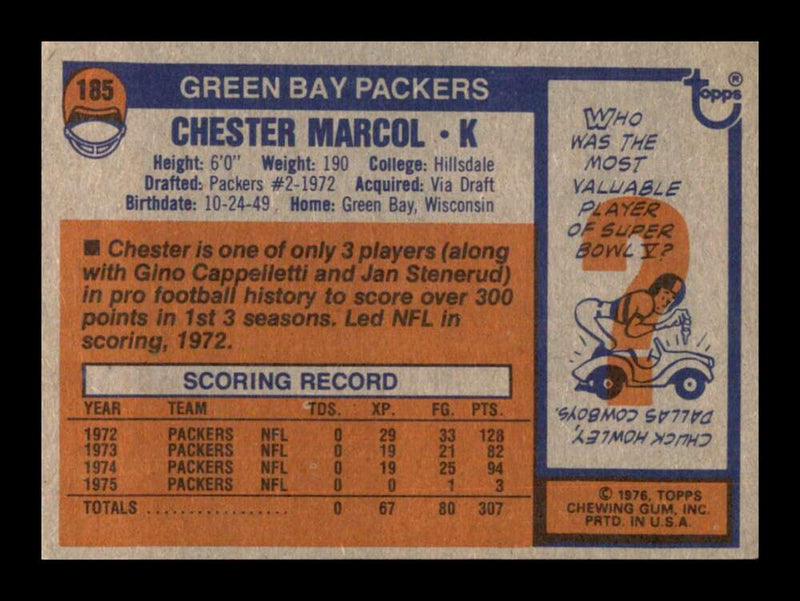 Load image into Gallery viewer, 1976 Topps Chester Marcol #185 Set Break Green Bay Packers Image 2
