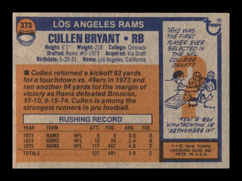 Load image into Gallery viewer, 1976 Topps Cullen Bryant #373 Rookie RC Set Break Los Angeles Rams Image 2
