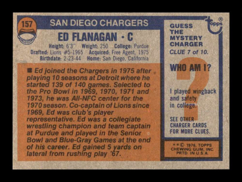 Load image into Gallery viewer, 1976 Topps Ed Flanagan #157 Set Break San Diego Chargers Image 2
