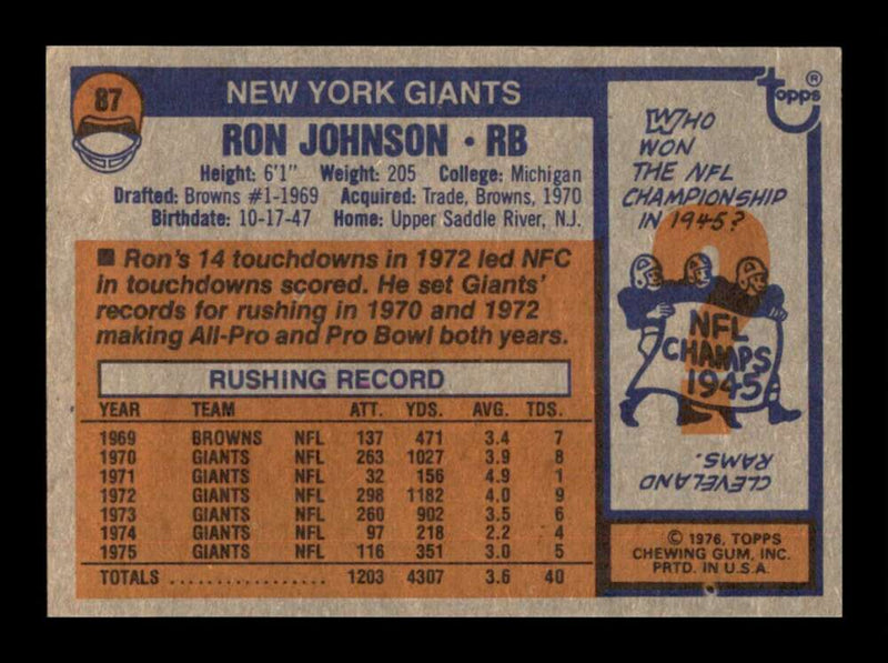 Load image into Gallery viewer, 1976 Topps Ron Johnson #87 Set Break New York Giants Image 2
