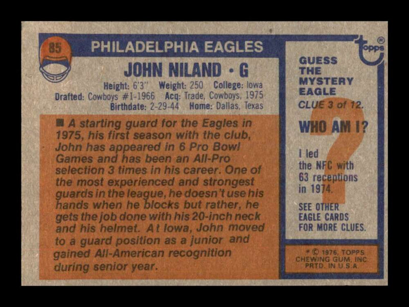 Load image into Gallery viewer, 1976 Topps John Niland #85 Set Break Philadelphia Eagles Image 2
