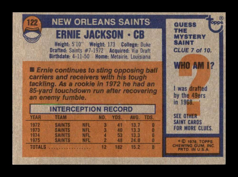 Load image into Gallery viewer, 1976 Topps Ernie Jackson #122 Set Break New Orleans Saints Image 2
