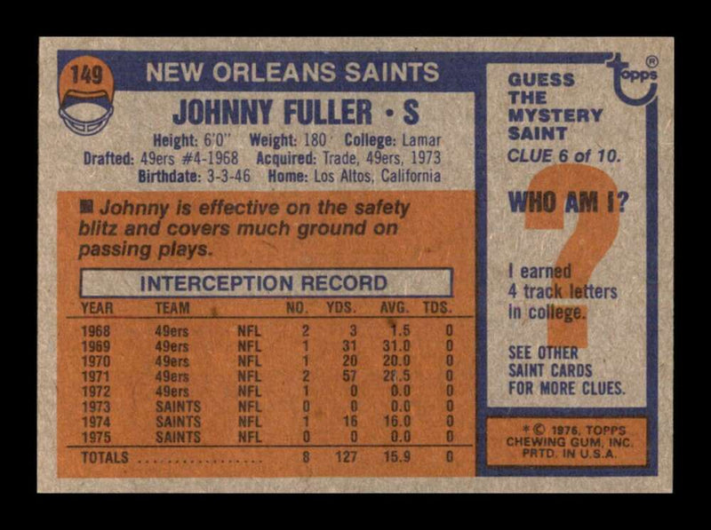 Load image into Gallery viewer, 1976 Topps Johnny Fuller #149 Set Break New Orleans Saints Image 2
