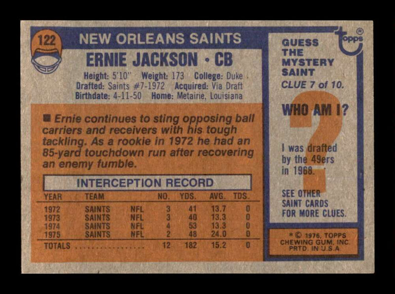 Load image into Gallery viewer, 1976 Topps Ernie Jackson #122 Set Break New Orleans Saints Image 2
