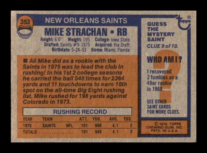 Load image into Gallery viewer, 1976 Topps Mike Strachan #353 Rookie RC Set Break New Orleans Saints Image 2
