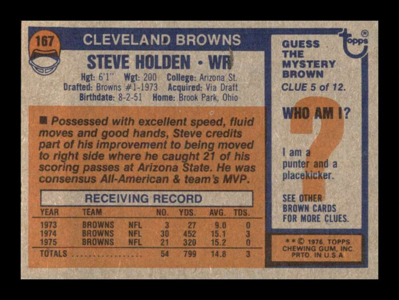 Load image into Gallery viewer, 1976 Topps Steve Holden #167 Set Break Cleveland Browns Image 2
