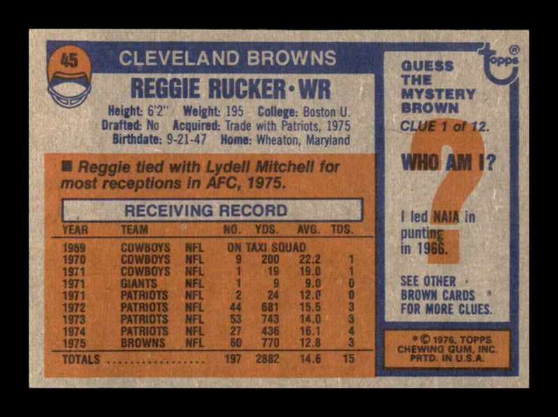 Load image into Gallery viewer, 1976 Topps Reggie Rucker #45 Set Break Cleveland Browns Image 2
