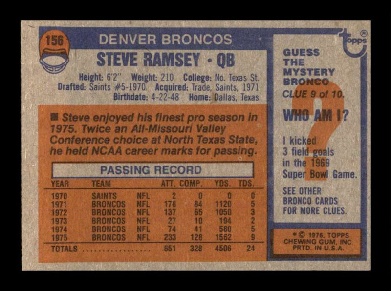 Load image into Gallery viewer, 1976 Topps Steve Ramsey #156 Set Break Denver Broncos Image 2
