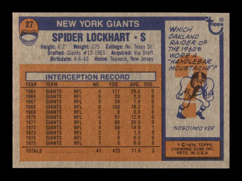 Load image into Gallery viewer, 1976 Topps Spider Lockhart #27 Set Break New York Giants Image 2
