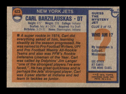 1976 Topps Carl Barzilauskas 