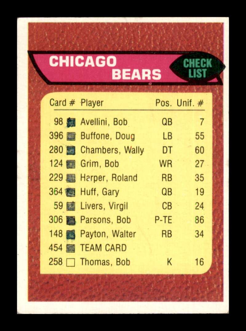 Load image into Gallery viewer, 1976 Topps Chicago Bears #454 Set Break Checklist Marked  Image 1
