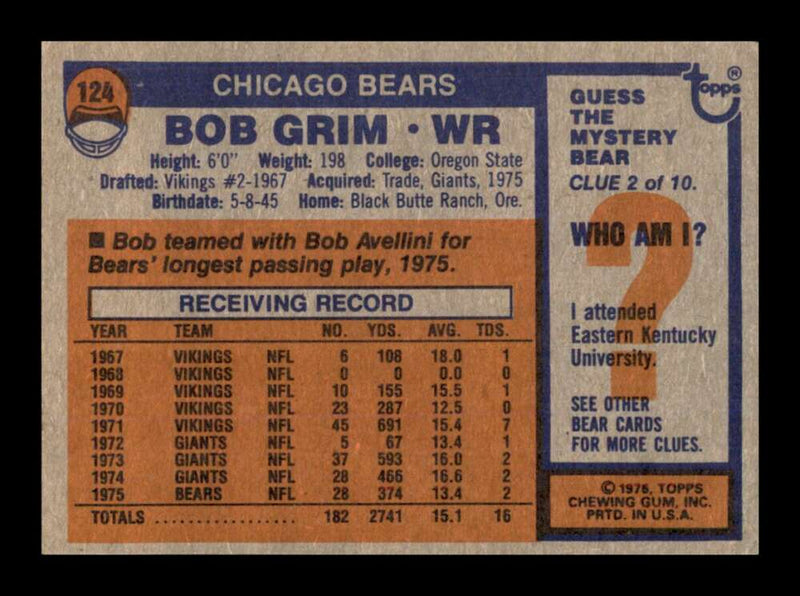 Load image into Gallery viewer, 1976 Topps Bob Grim #124 Set Break Chicago Bears Image 2
