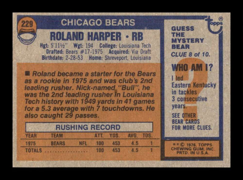 Load image into Gallery viewer, 1976 Topps Roland Harper #229 Rookie RC Set Break Chicago Bears Image 2
