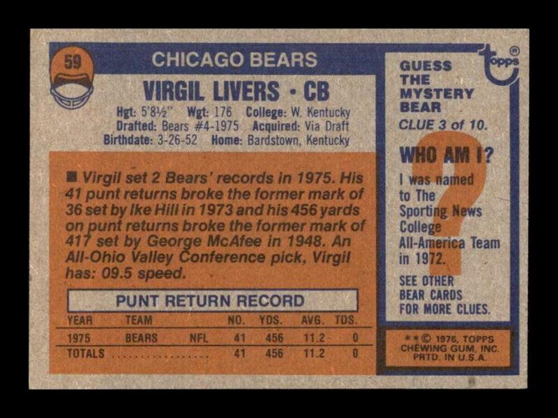 Load image into Gallery viewer, 1976 Topps Virgil Livers #59 Rookie RC Set Break Chicago Bears Image 2
