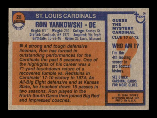 1976 Topps Ron Yankowski 