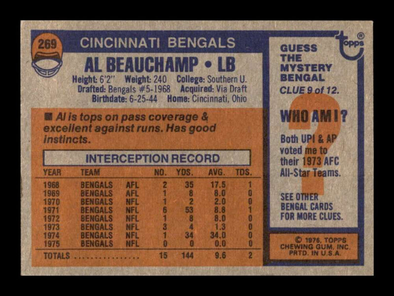 Load image into Gallery viewer, 1976 Topps Al Beauchamp #269 Set Break Cincinnati Bengals Image 2
