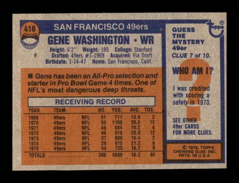 Load image into Gallery viewer, 1976 Topps Gene Washington #418 Set Break San Francisco 49ers Image 2
