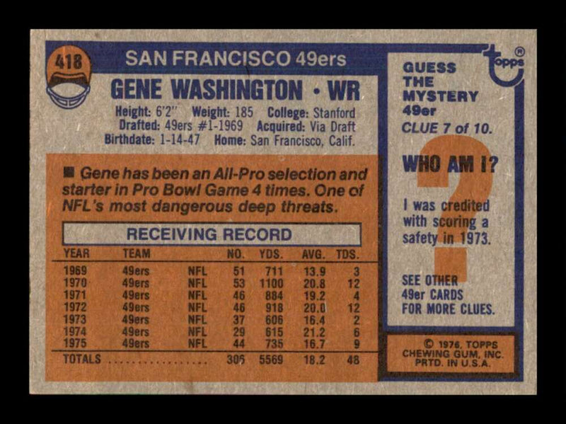 Load image into Gallery viewer, 1976 Topps Gene Washington #418 Set Break San Francisco 49ers Image 2
