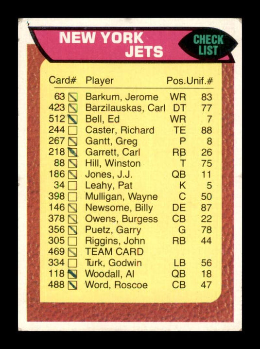 1976 Topps New York Jets