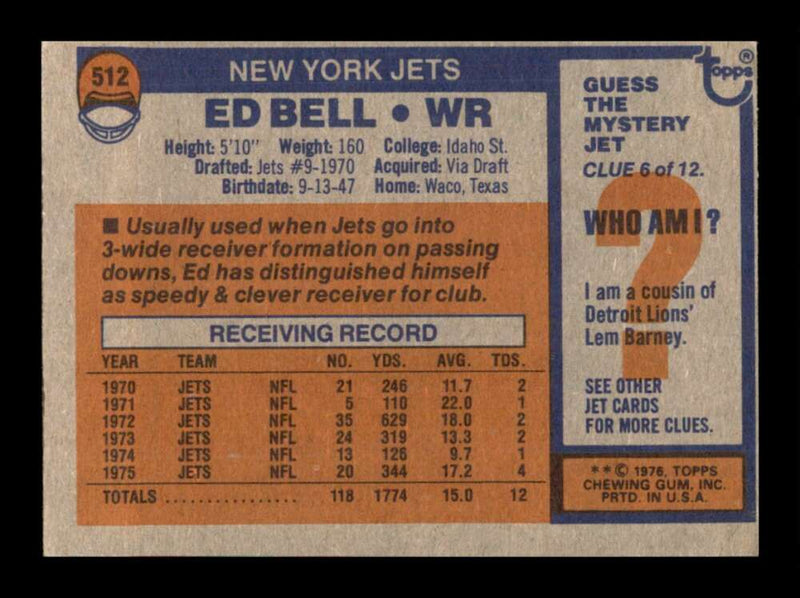 Load image into Gallery viewer, 1976 Topps Ed Bell #512 Set Break New York Jets Image 2
