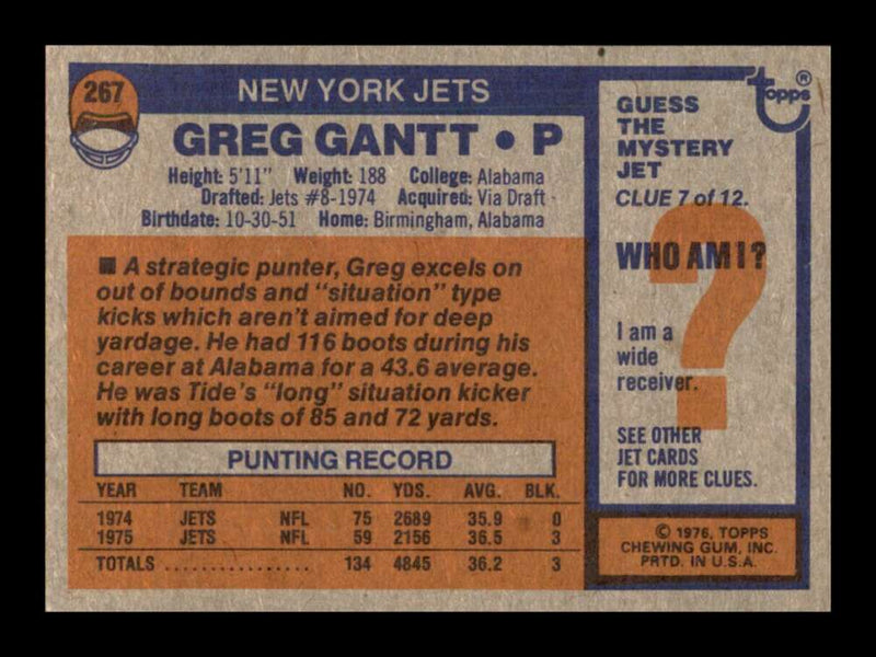 Load image into Gallery viewer, 1976 Topps Greg Gantt #267 Rookie RC Set Break New York Jets Image 2
