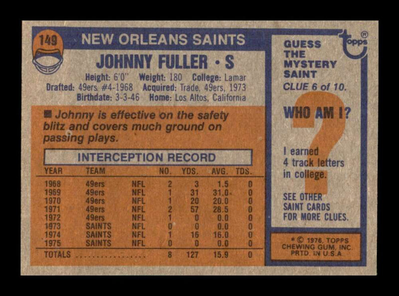 Load image into Gallery viewer, 1976 Topps Johnny Fuller #149 Set Break New Orleans Saints Image 2
