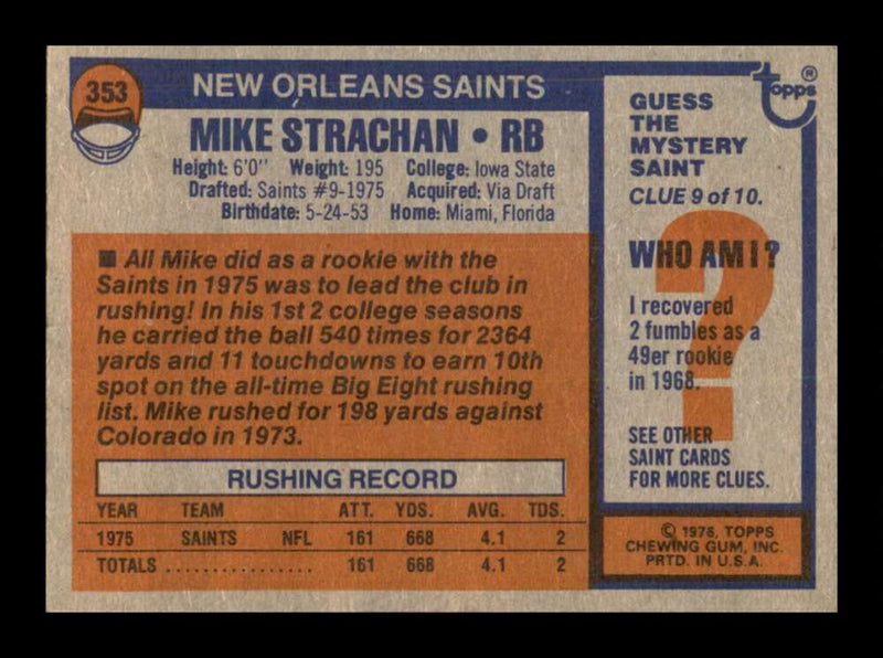 Load image into Gallery viewer, 1976 Topps Mike Strachan #353 Rookie RC Set Break New Orleans Saints Image 2
