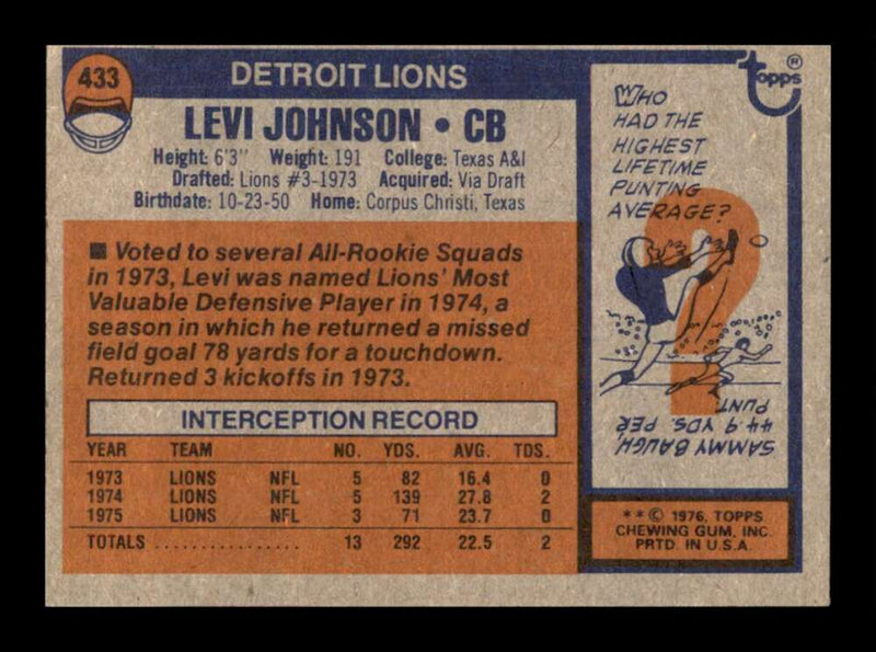 Load image into Gallery viewer, 1976 Topps Levi Johnson #433 Set Break Detroit Lions Image 2
