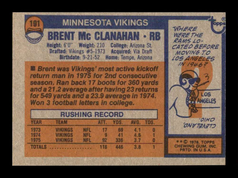 Load image into Gallery viewer, 1976 Topps Brent McClanahan #191 Rookie RC Set Break Minnesota Vikings Image 2
