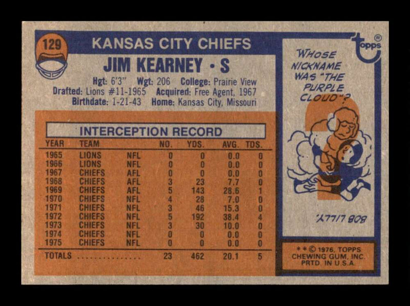 Load image into Gallery viewer, 1976 Topps Jim Kearney #129 Set Break Kansas City Chiefs Image 2
