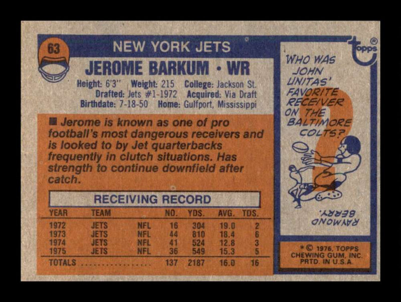 Load image into Gallery viewer, 1976 Topps Jerome Barkum #63 Set Break New York Jets Image 2
