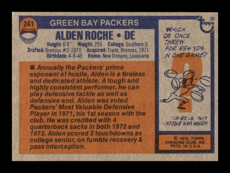 Load image into Gallery viewer, 1976 Topps Alden Roche #241 Set Break Green Bay Packers Image 2
